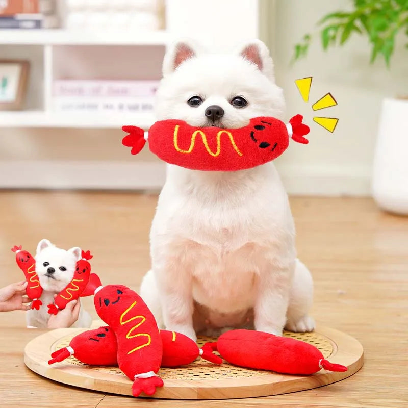 Dog Chew Toy Imitation Plush Sausage Squeaky Toy Teeth Cleaning Bite-resistant Puppy Toy Interactive Training Dog Supplies
